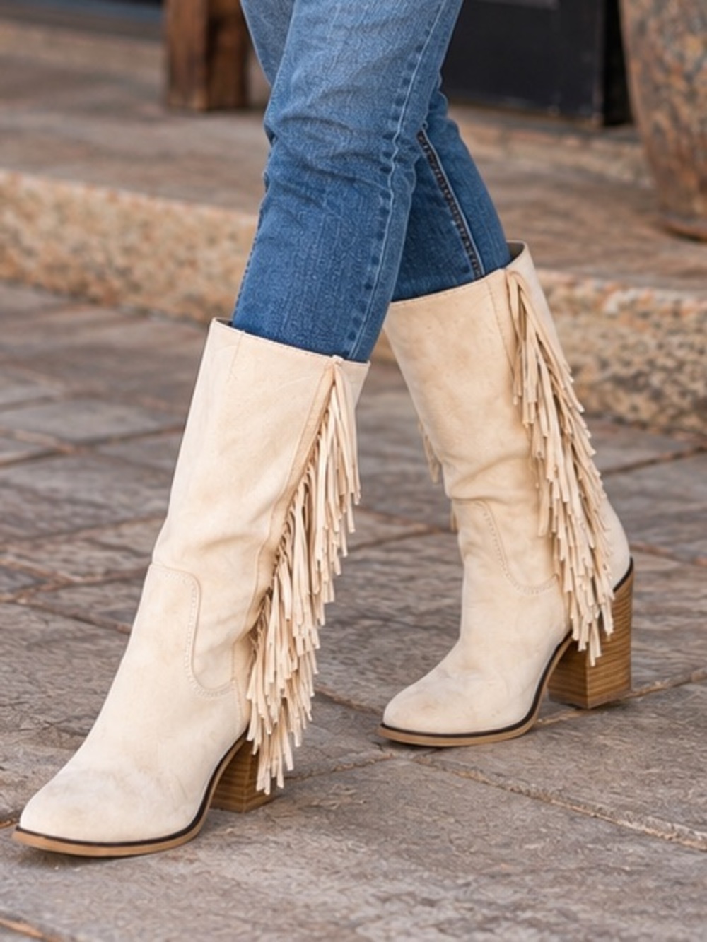 SODA Cream Fringe Western Boots – Stacked Heel